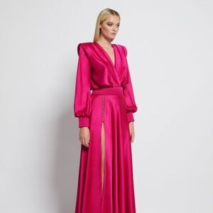 Zhivago  Chrystallia Satin Long-Sleeve Gown